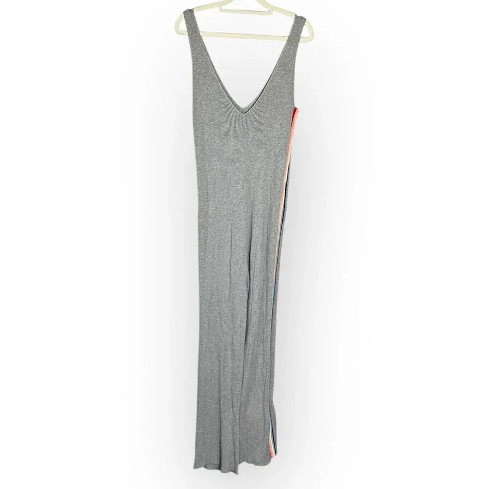 Spiritual Gangster womans gray ribbed rainbow track jumpsuit sleeveless Medium